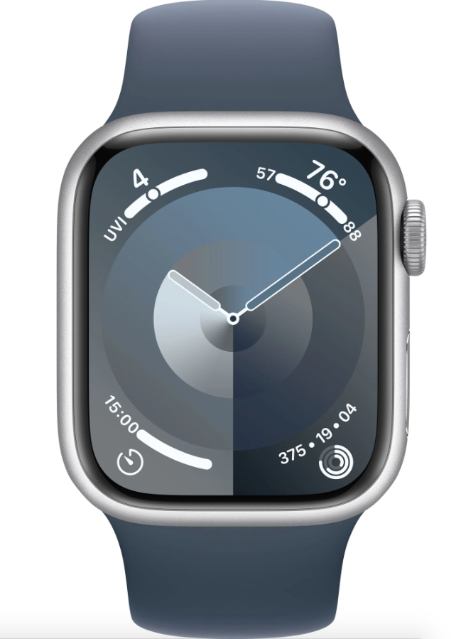 Умные часы Apple Watch Series 9 41mm Silver Aluminum Case with Blue Sport Band в Челябинске купить по недорогим ценам с доставкой