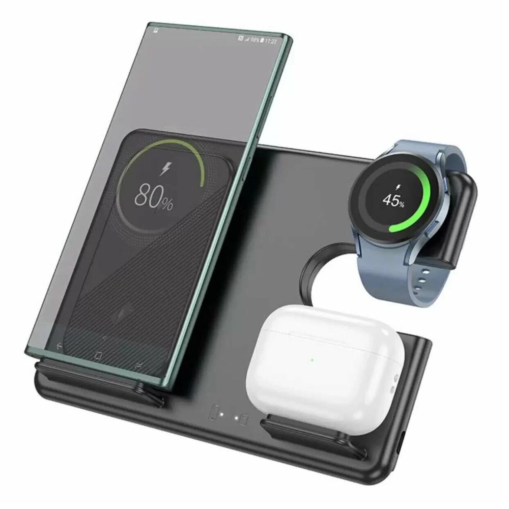 Беспроводное зарядное устройство HOCO CQ2 для iPhone/ Airpods/ Galaxy Watch, черная в Челябинске купить по недорогим ценам с доставкой