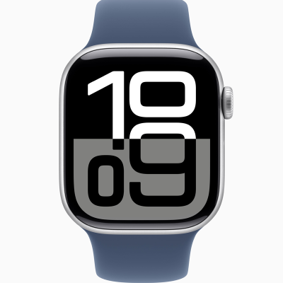 Умные часы Apple Watch Series 10 46mm Silver Aluminium with Blue Sport Band в Челябинске купить по недорогим ценам с доставкой