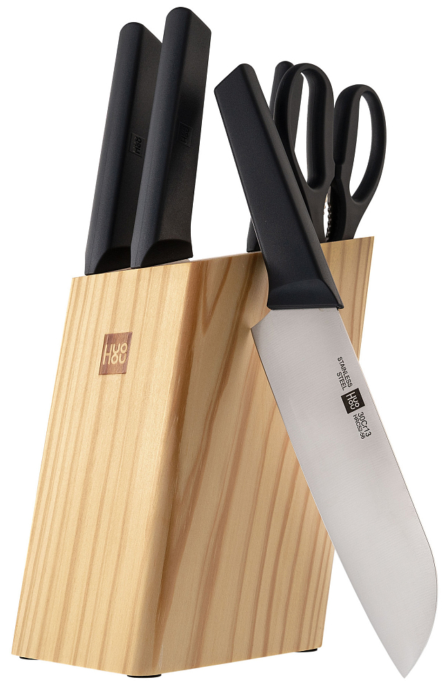 Набор Xiaomi Fire kitchen, 4 ножа и ножницы с подставкой (HU0058) в Челябинске купить по недорогим ценам с доставкой