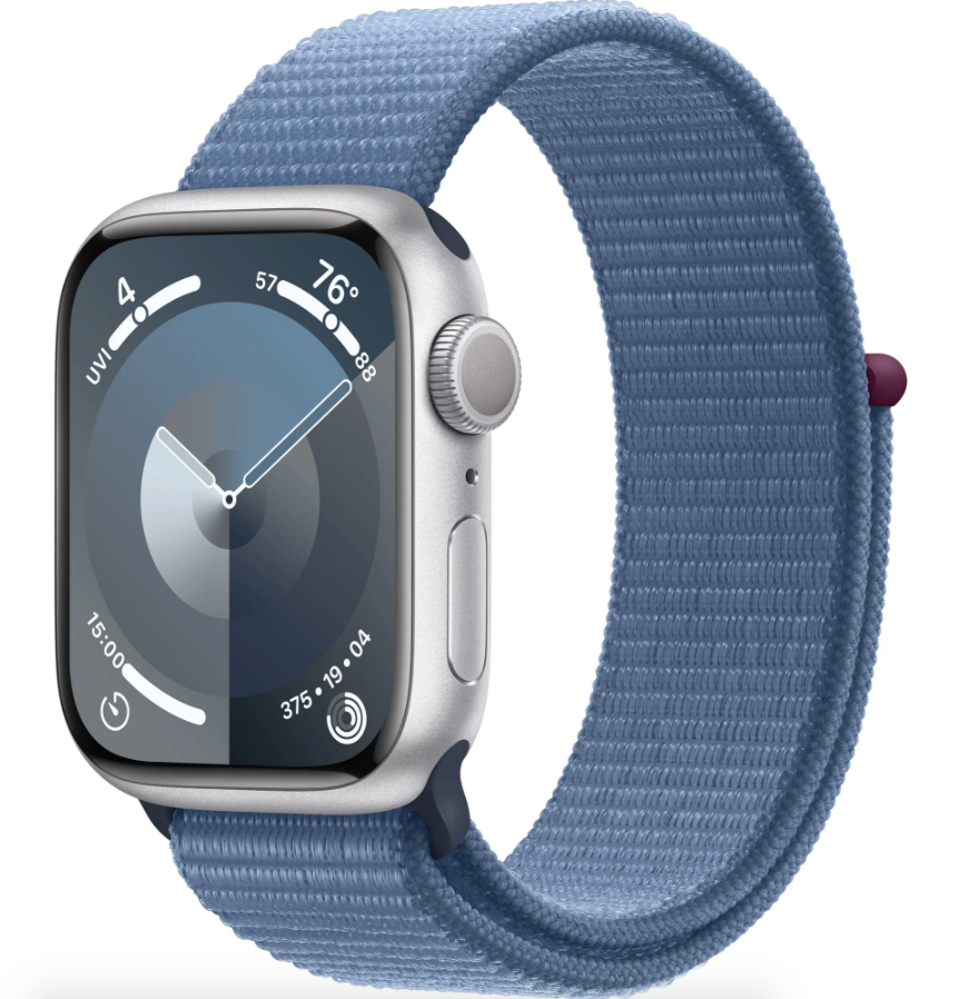 Умные часы Apple Watch Series 9 45mm Silver Aluminum Case with Blue Sport Loop в Челябинске купить по недорогим ценам с доставкой