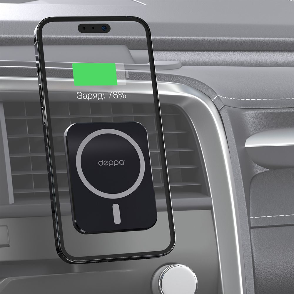 Автомобильный держатель c БЗУ Deppa MageSafe Sky 15W, черный (55202) в Челябинске купить по недорогим ценам с доставкой