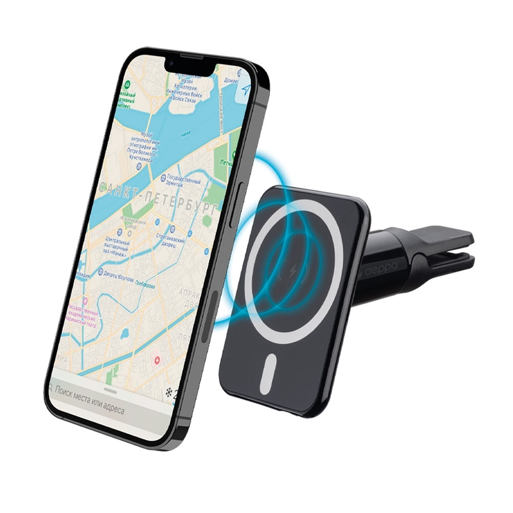 Автомобильный держатель c БЗУ Deppa MageSafe Sky 15W, черный (55202) в Челябинске купить по недорогим ценам с доставкой