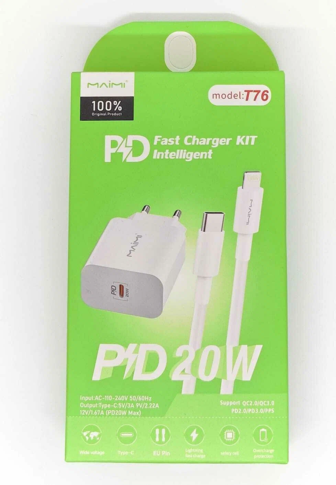 СЗУ MAIMI T76 PD20W+QC3.0 (USB-C) + Кабель Type-C в Челябинске купить по недорогим ценам с доставкой