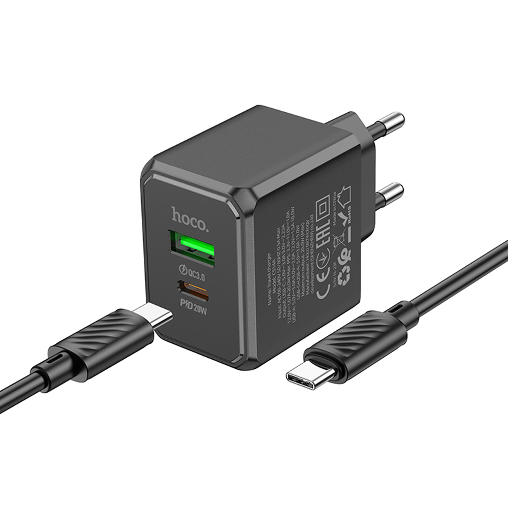 СЗУ HOCO CS14A 20W (USB-A+USB-C) + кабель Type-C в Челябинске купить по недорогим ценам с доставкой