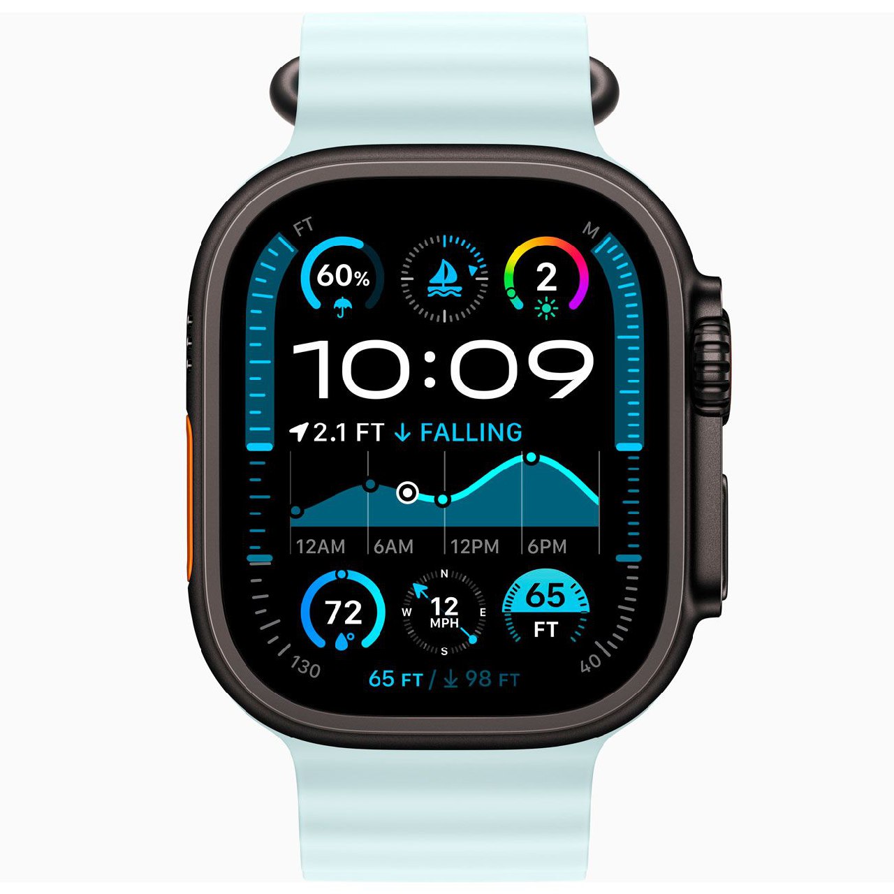 Умные часы Apple Watch Ultra 2 GPS+Cellular 49mm Black Titanium Case with Ice Blue Ocean Band (EU) в Челябинске купить по недорогим ценам с доставкой