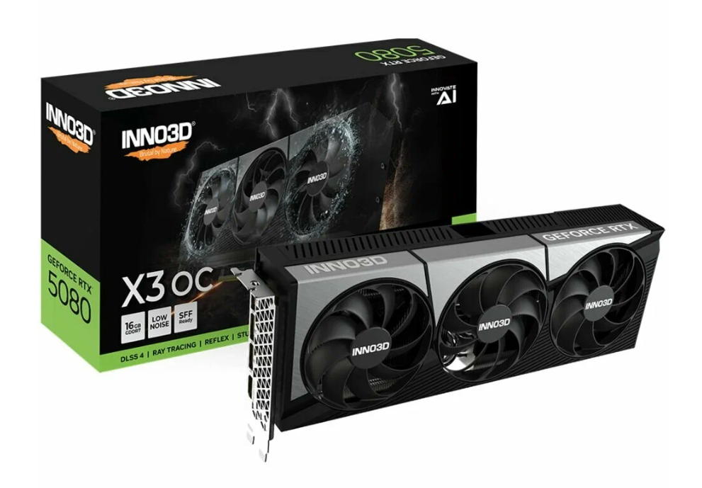 Видеокарта Inno3D GeForce RTX 5080 16384Mb, X3 OC 16 Gb (N50803-16D7X-17603930) 1xHDMI, 3xDP, Ret в Челябинске купить по недорогим ценам с доставкой