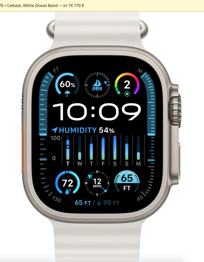 Умные часы Apple Watch Ultra 2 GPS+Cellular 49mm Titanium Case with White Ocean Band (EU) в Челябинске купить по недорогим ценам с доставкой