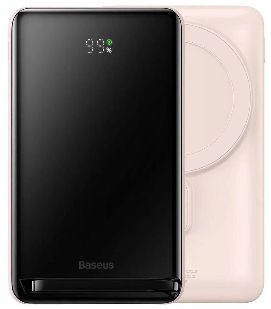 Внешний аккумулятор Baseus Magnetic Bracket Wireless Fast Charge 20W, 10000mAh, розовый (PPCX000204) в Челябинске купить по недорогим ценам с доставкой