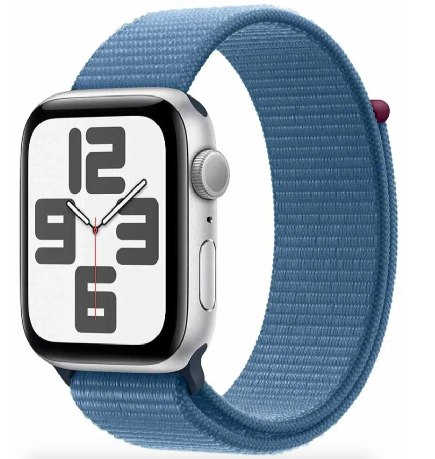 Умные часы Apple Watch SE (2023) 44mm Silver Aluminium Case with Winter Blue Sport Loop (EU) в Челябинске купить по недорогим ценам с доставкой