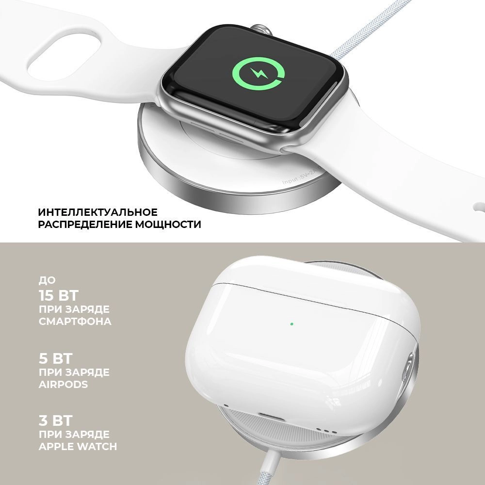 Беспроводное зарядное устройство 2 в 1 Deppa MagSafe Charger 18W в Челябинске купить по недорогим ценам с доставкой