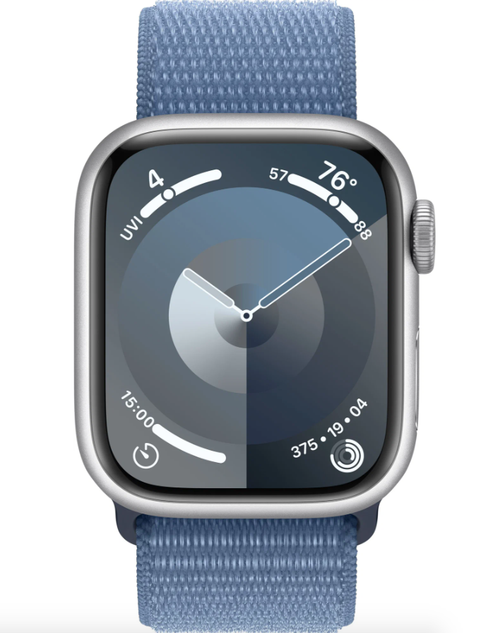 Умные часы Apple Watch Series 9 45mm Silver Aluminum Case with Blue Sport Loop в Челябинске купить по недорогим ценам с доставкой