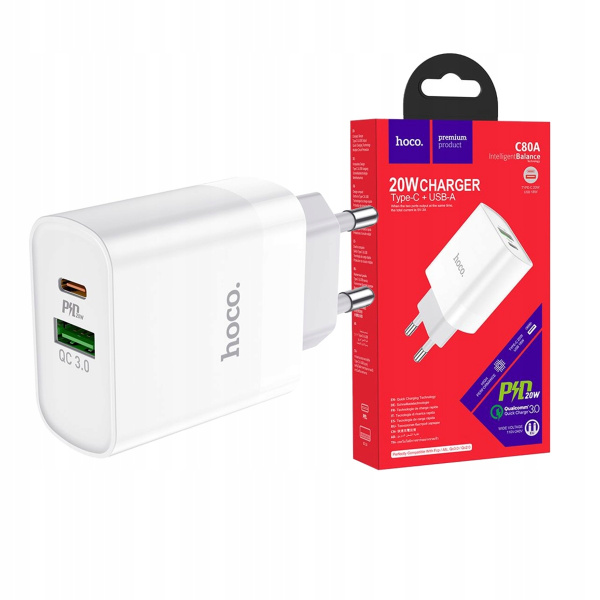 СЗУ HOCO C80A, 20W, QC3.0 (USB-A+USB-C) в Челябинске купить по недорогим ценам с доставкой