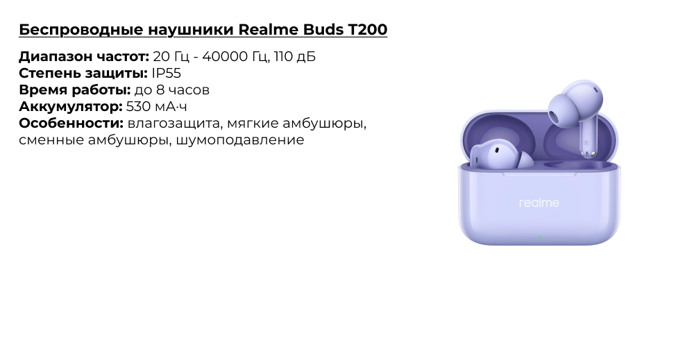 Беспроводные наушники Realme Buds T200